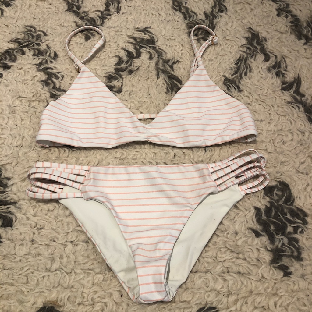 Pink And White Striped Bikini